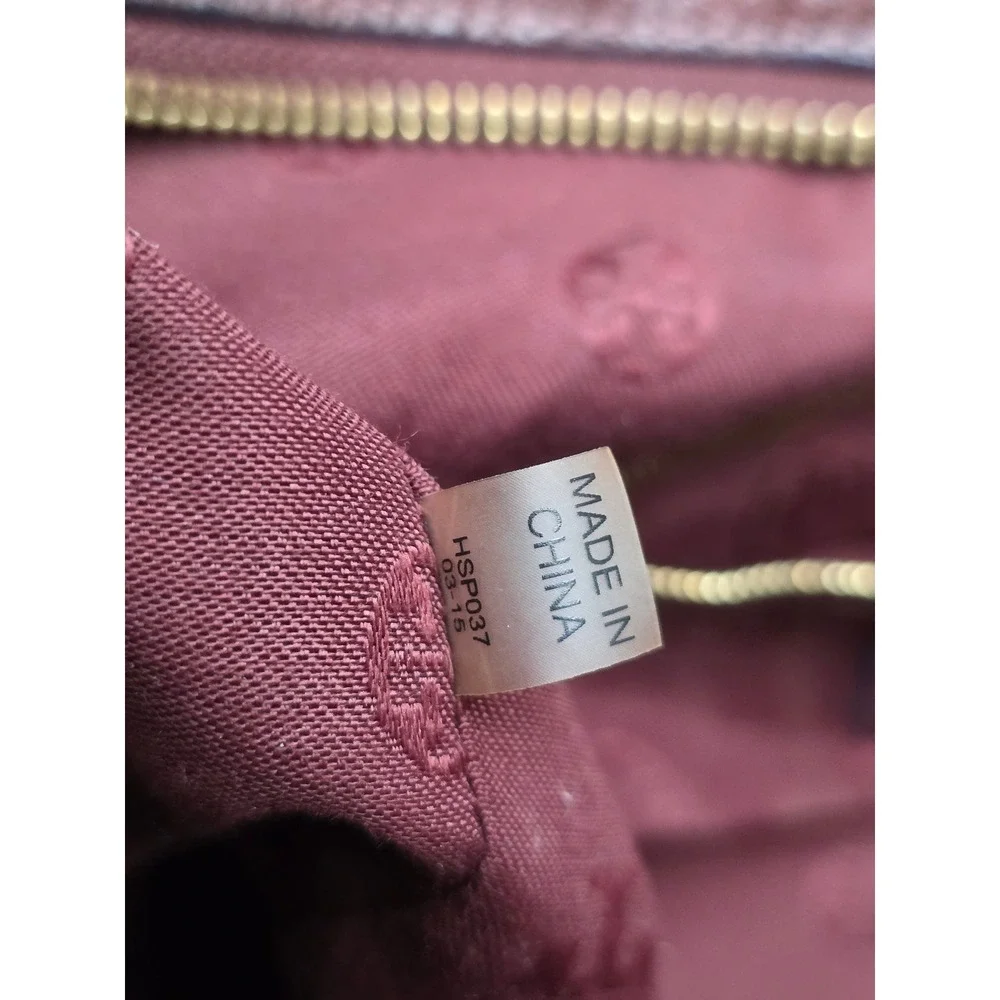 Tory Burch Brody Satchel Large Burgundy Pebbled Leather Gold Logo Duffel Bag